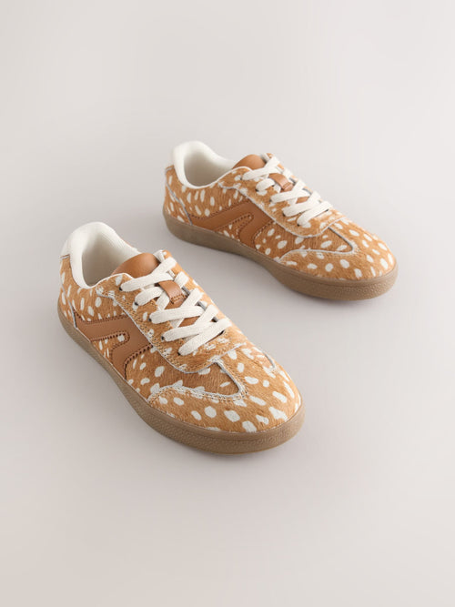 Brown Deer Print Leather Standard Fit (F) Retro Trainers