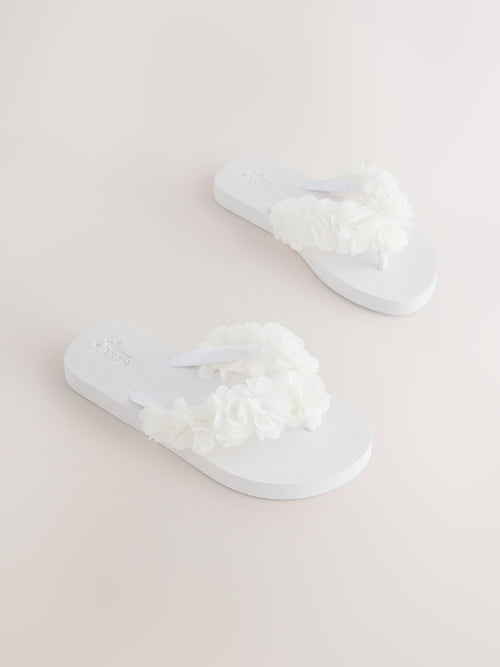 White Corsage Flip Flops