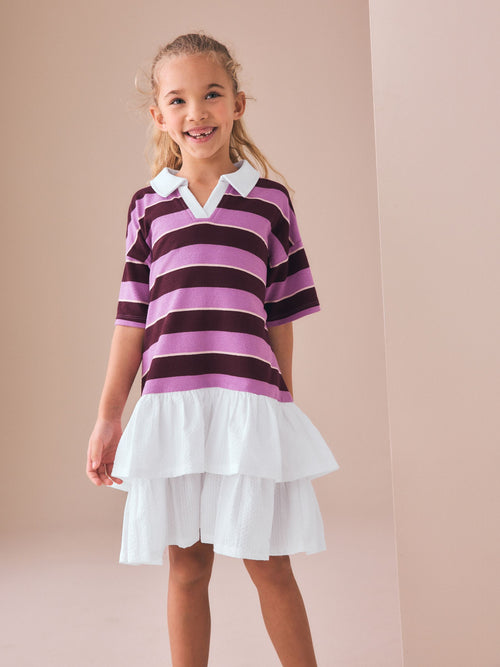 Burgundy Stripe Long Sleeve Rugby Dress (3-16yrs)
