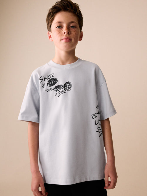 Grey Skate Relaxed Fit Short Sleeve Graphic T-Shirt (3-16yrs)