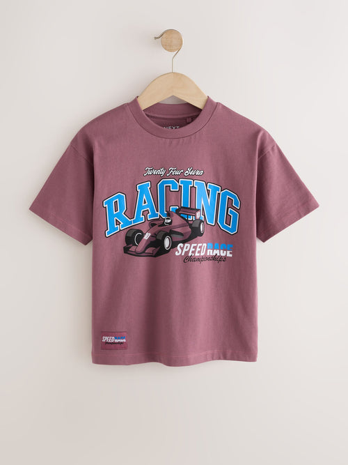 Berry Red Racing Short Sleeve Graphic T-Shirt (3-16yrs)