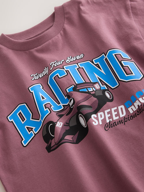 Berry Red Racing Short Sleeve Graphic T-Shirt (3-16yrs)