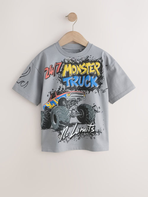 Grey Monster Truck Short Sleeve Graphic T-Shirt (3-16yrs)