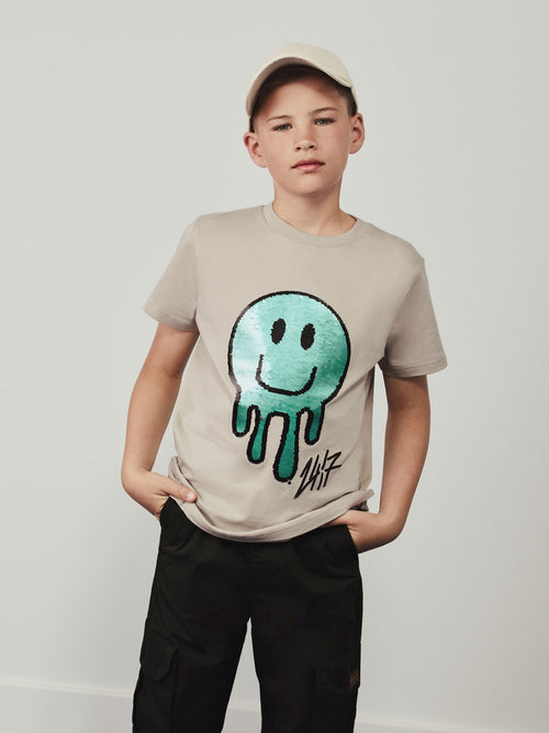 Cement Smile Sequin Regular Fit Short Sleeve Graphic T-Shirt (3-16yrs)