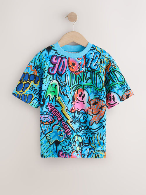 Blue Graffiti Relaxed Fit Short Sleeve All-Over Print T-Shirt (3-16yrs)