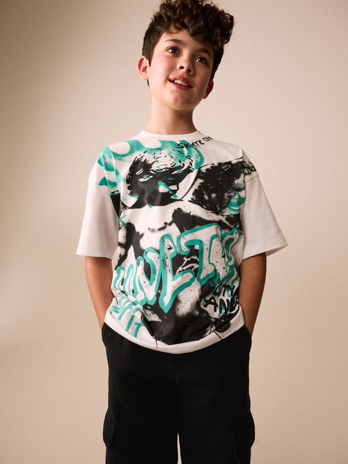White Graffiti Cherub Short Sleeve Graphic T-Shirt (3-16yrs)