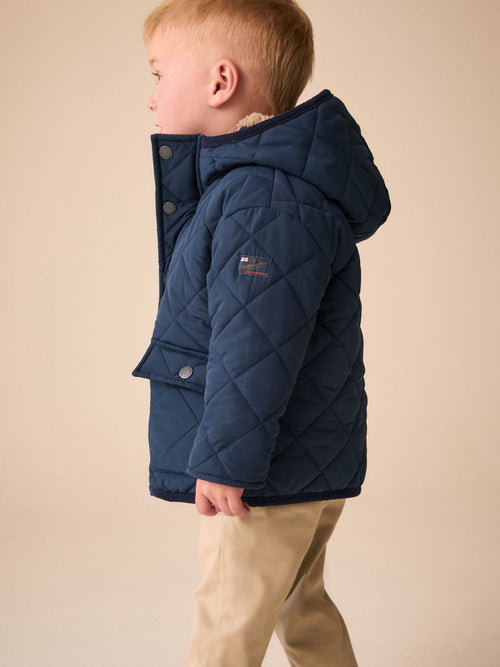 Navy Quilted Borg Lined Coat (3mths-7yrs)