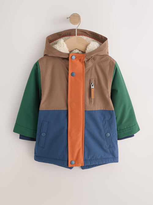 Multi Colour Block Waterproof Borg Lined Parka (3mths-7yrs)