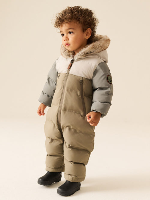 Neutral Colour Block Waterproof Padded Snowsuit (3mths-7yrs)